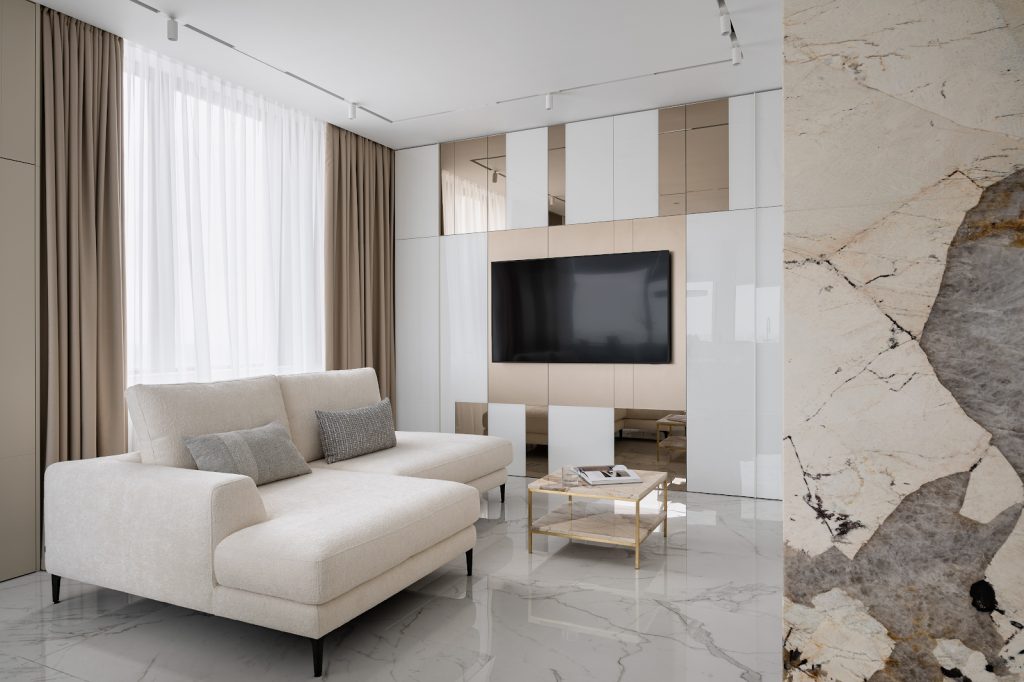 White glossy apartment with a city view by Alexander Tischler ...